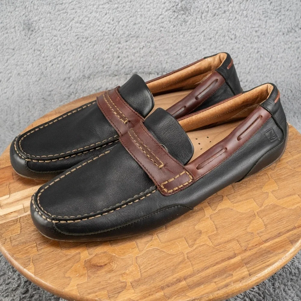 SPERRY BLACK / BROWN LEATHER SLIP ON LOAFERS‎ SHOES MENS SZ 11.5 M